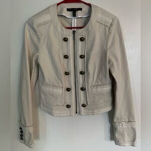 White House Black Market Ivory Moto Military Jacket size 0